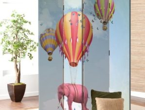 Ροζ ελεφαντάκι σε αερόστατο Παιδικά Παραβάν 80 x 180 εκ. [Δίφυλλο]