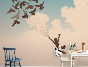 Αγόρι με πουλιά στον ουρανό Παιδικά Ταπετσαρίες Τοίχου 100 x 100 εκ.