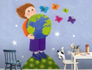 Παιδάκι κρατά τον κόσμο Παιδικά Ταπετσαρίες Τοίχου 100 x 100 εκ.
